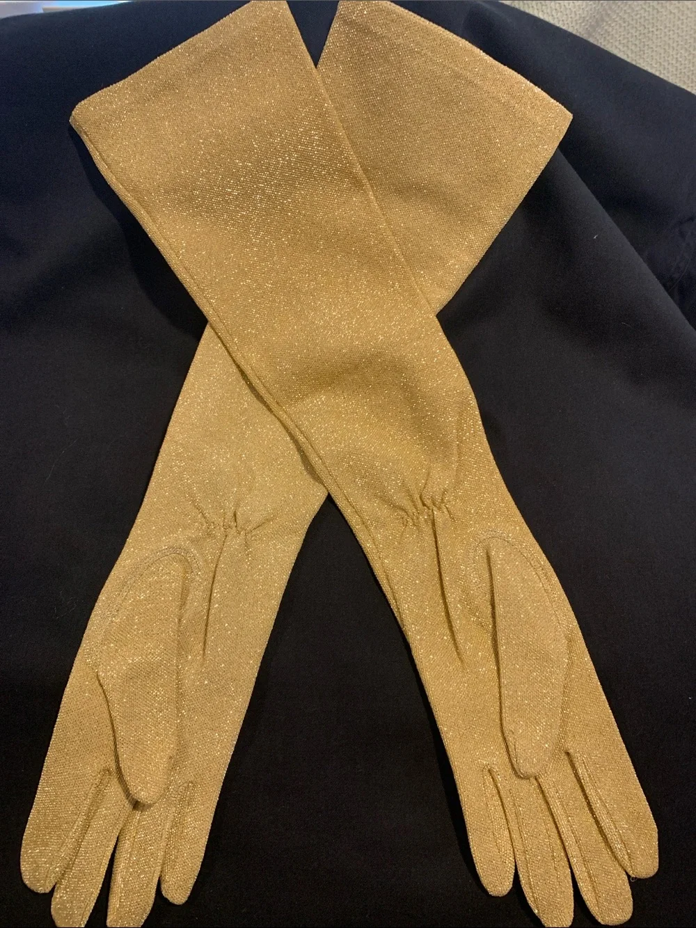 Vintage Gold Glitter Evening Gloves with Matching Clutch